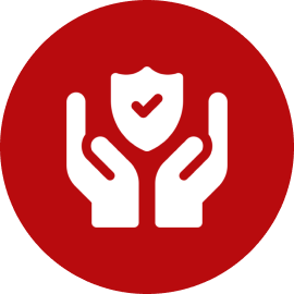 Hands holding shield with check mark.