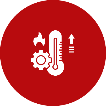 Thermometer icon with gear and flame.